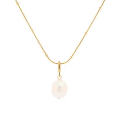 Freshwater Pearl Necklace - Gold Stainless Steel Pendant for Women | Hypoallergenic & Adjustable